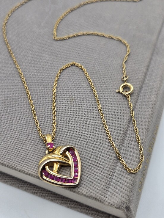 Vintage Jewelry - Vintage Y2k pink purple CZ Heart Necklace 18" Dainty Mcbling Preppy Old Money